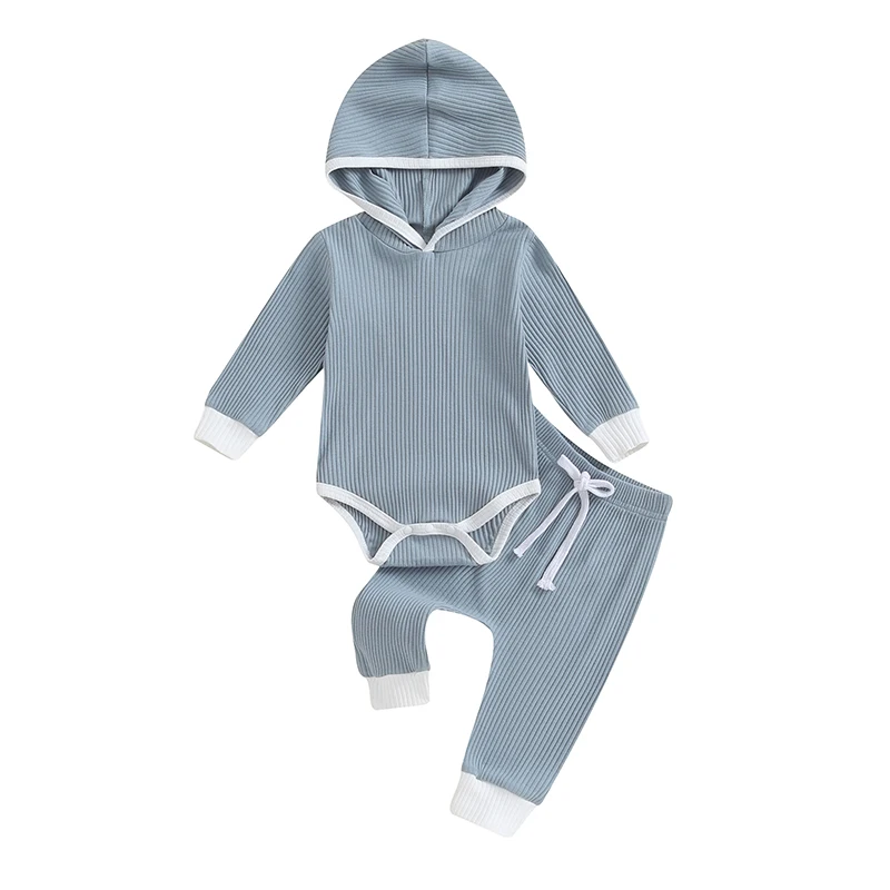 

Комплект детских брюк, комбинезон контрастных цветов с длинным рукавом и капюшоном и брюки, Осенний наряд для девочек и мальчиков