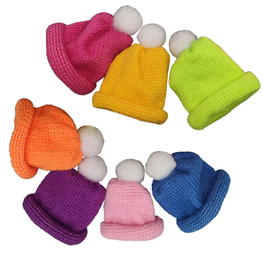 

7 Pcs Christmas Decor Props Fashion Hats Bottle Decorative Caps Supply Wool
