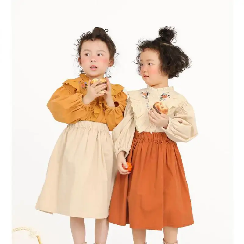 

Japanese Style Cotton Loose Children Girls Skirts Elastic Waist Mid Calf Spring Summer Autumn Schoolgirl Baby Kids Pleated Skirt
