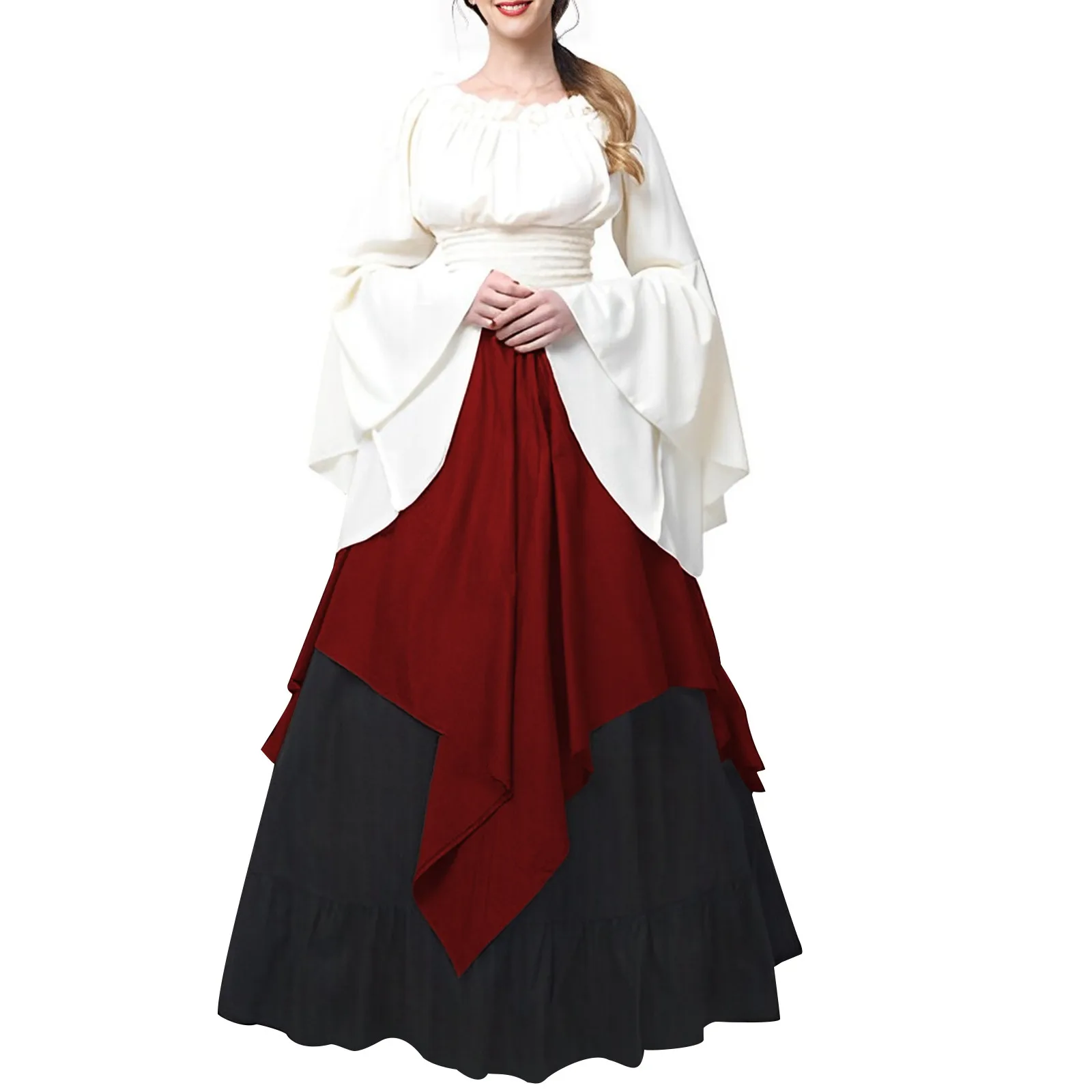 Women's Long Patchwork Mopping Temperament Dress Dress Long Skirt Medieval Gothic Skirt COSplay Suit Mens Medieval Shirt