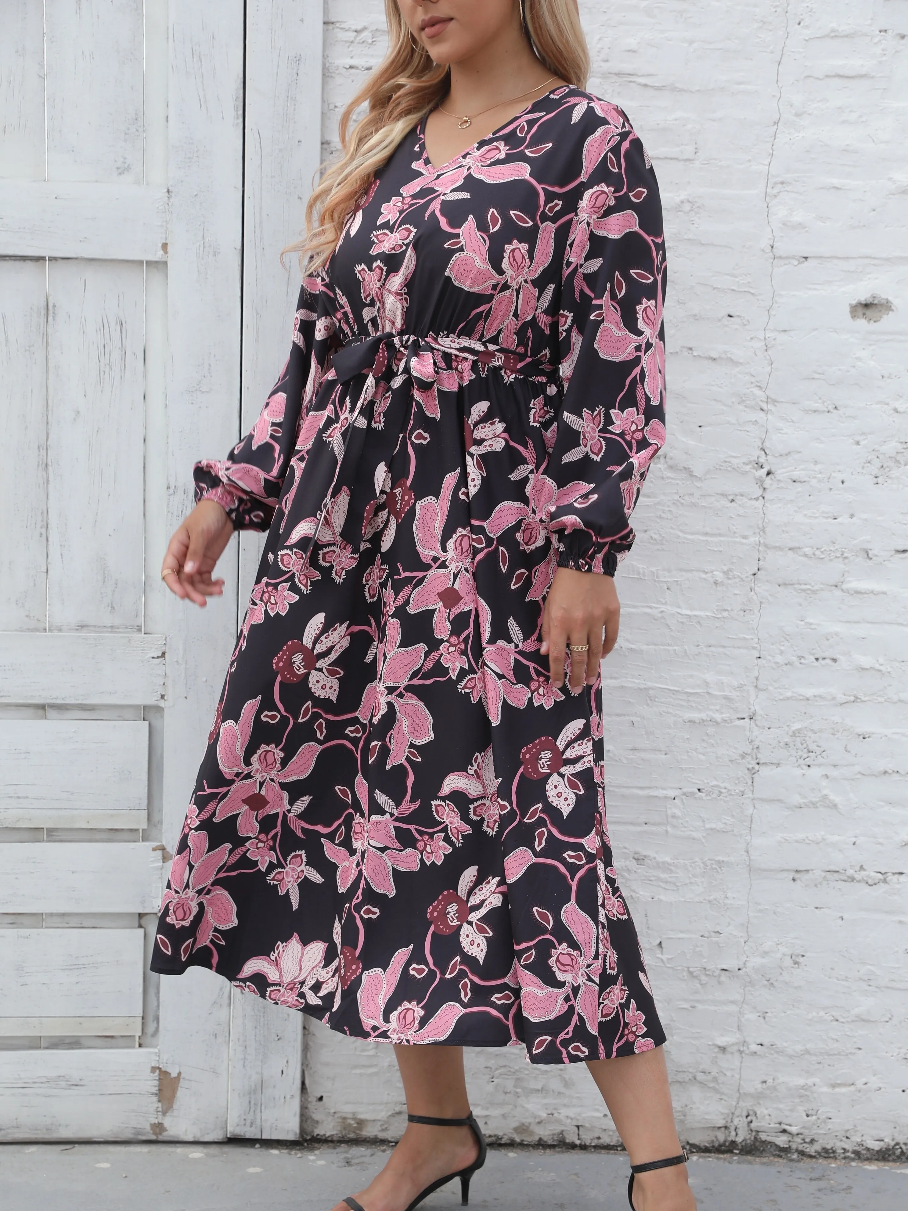 Женское платье с длинным рукавом и принтом Осень-зима