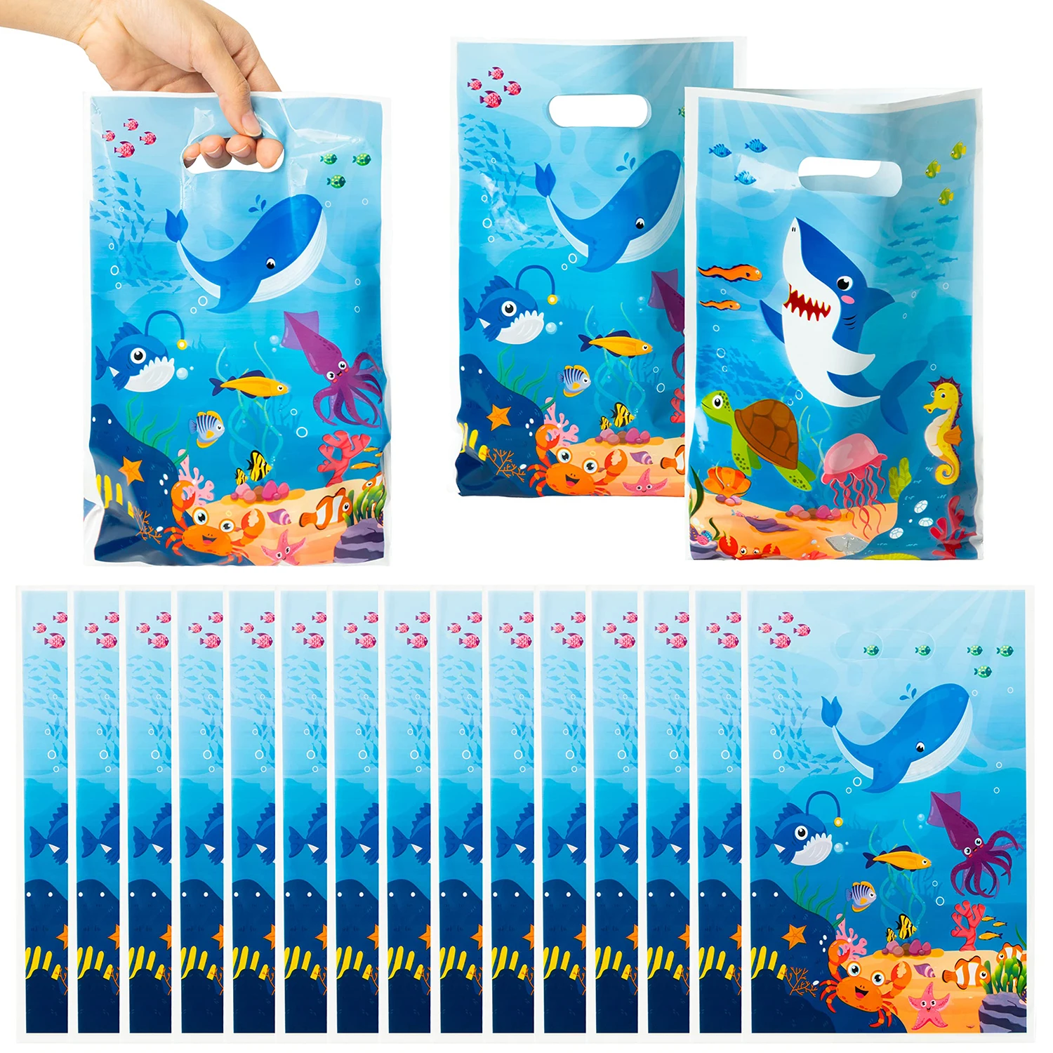Фото 50 Шт. Сумки Для Подарков На Тему Океанских Животных — Сувениры Для Дня Рождения С Вырезанной Ручкой №5