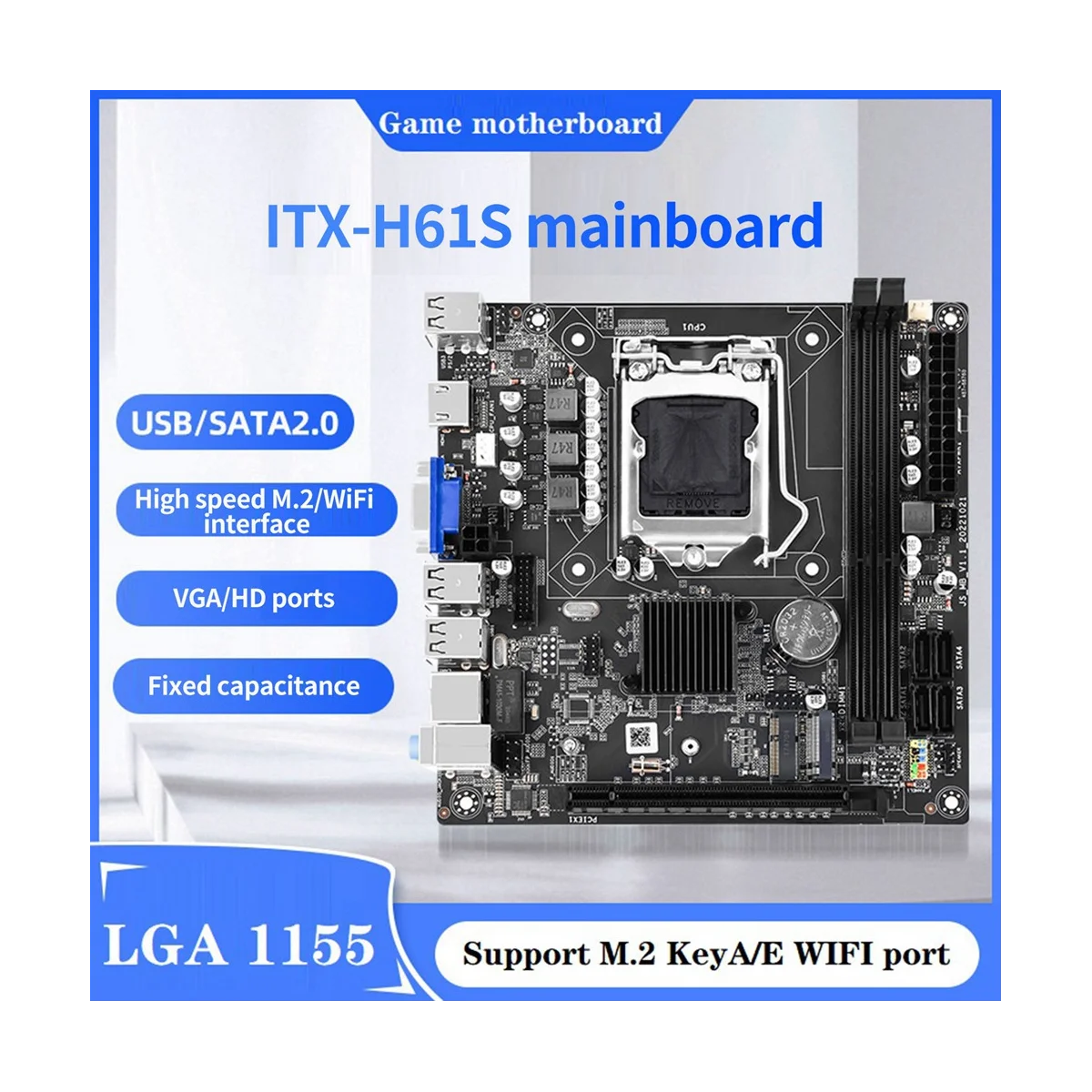 

H61S (H61) Desktop PC Motherboard LGA1155 2XDDR3 RAM Slot Support USB2.0 SATA2.0+NVME M.2 Port+WIFI Port with SATA Cable