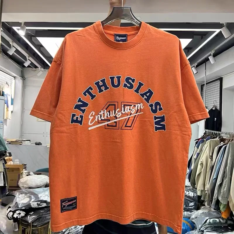 

Slogan printed retro washing water to make old shirts