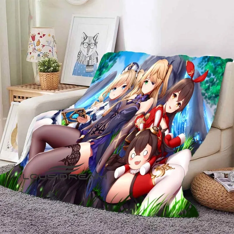 

3D Printing Cartoon Anime Yuanshen Impact Yuanshen Soft Blanket Fluffy Flannel Blanket Children Adult Sofa Travel Camping Gift