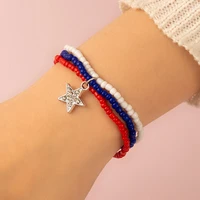 american independence day red blue white bracelets womens five pointed stars rhinestone charms beads bracelets bangles jewelry
