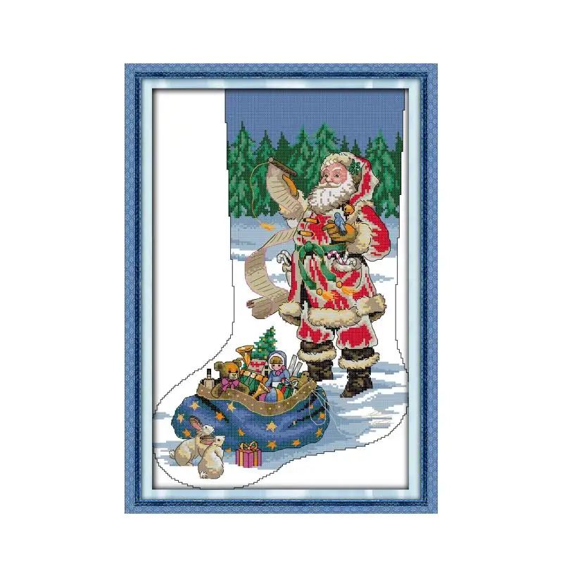 

Christmas Stocking-Santa Claus (3) cross stitch kit 14ct 11ct pre stamped canvas cross stitching embroidery DIY needlework