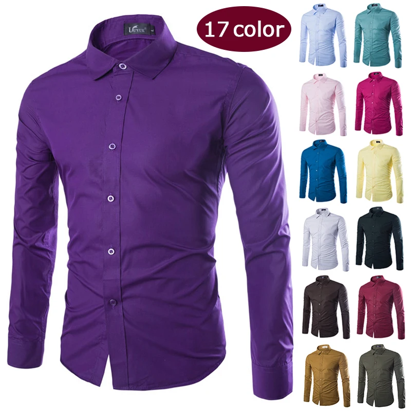 All-match Shirts Men Fashion Long Sleeved Business Shirt Candy Color Male Work Professional Shirt