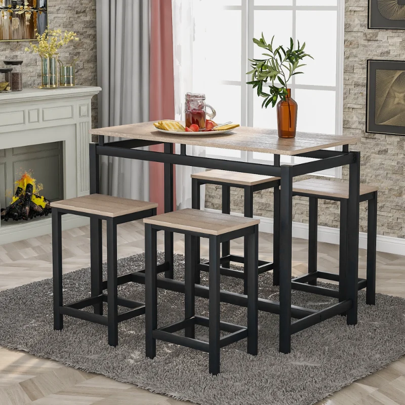 

TREXM 5-Piece Kitchen Counter Height Table Set\ Industrial Dining Table with 4 Chairs (Oak) Oak MDF [US Stock]