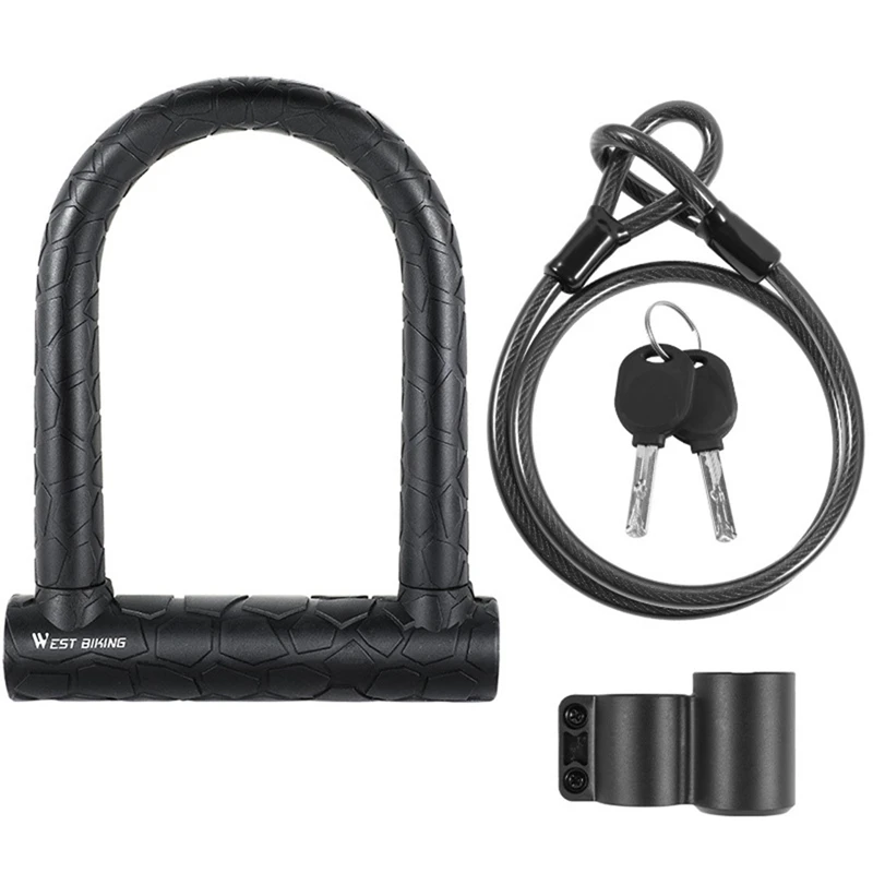 

WEST BIKING Bike U Lock Bicycle Anti-Theft Lock Heavy Duty Waterproof Bicycle Lock With Security Cable For Bicycle Motorcycle