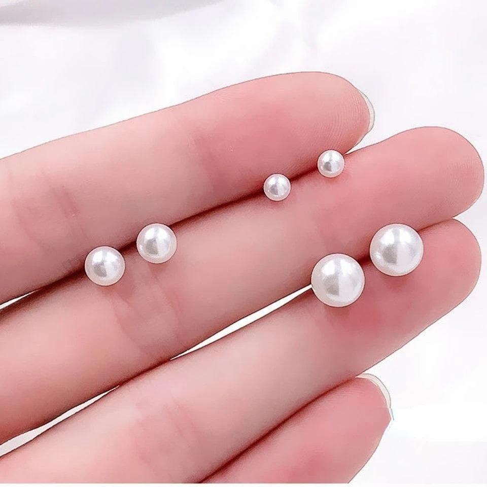 

Серьги-гвоздики с жемчугом 4-8 мм, 3 пары