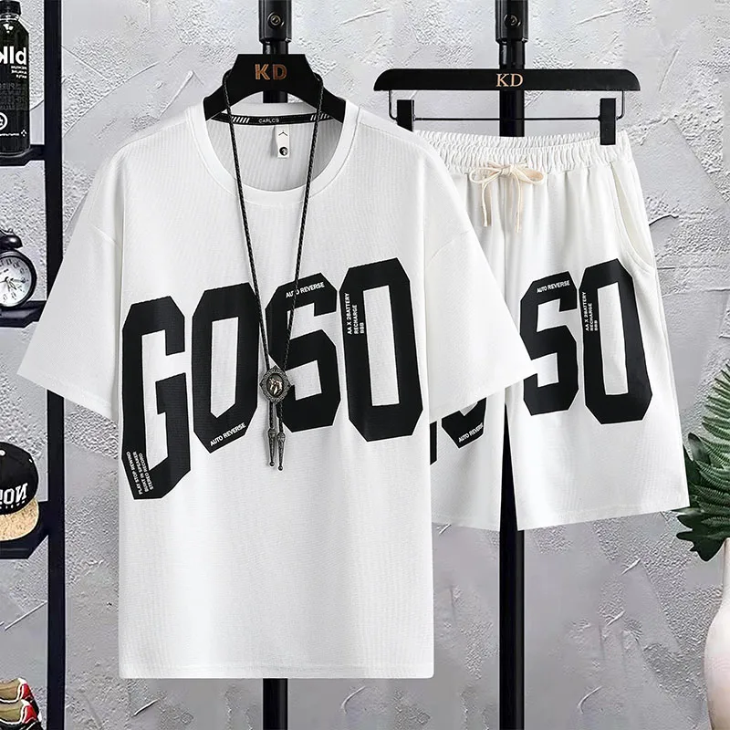 Leisure Sports Suit Men's Summer Trendy Big Letter Print Short-Sleeve Shorts Youth Summer Suit