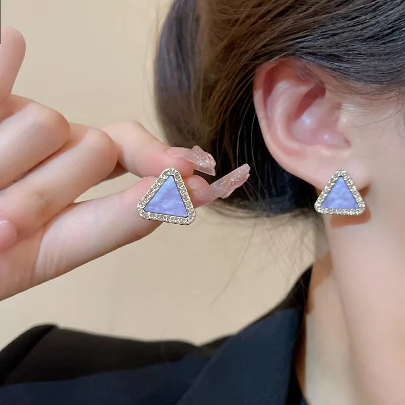 S925 Silver Needle Light Luxury Small Crowd Fantasy Purple Geometric Diamond Ear Studs Women's Advanced Sense Versatile Earrings