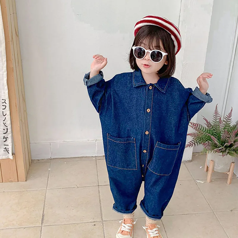 

Girls Spring Jumpsuits Playsuit Girls Clothes Denim 2022 Kids Boys Overalls Loose Style