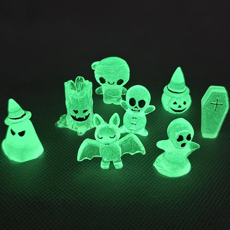 

4pcs Mini Luminous Resin Halloween Glow In The Dark Miniature Ornament Tiny Pumpkin Ghost For DIY Garden Dollhouse Accessories
