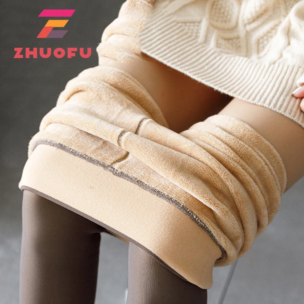 ZHUOFU Winter Woman Pantyhose Translucent Wool Pants Winter Stocking Fleece Lined Tights Thermal Pants Legging Fake Pantyhose