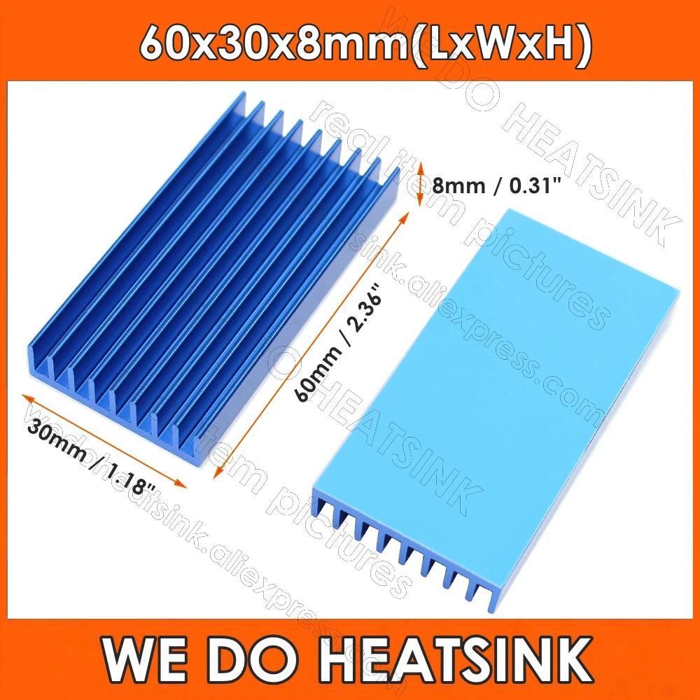 

60x30x8mm Blue Extruded Heat Sink Electronics Cooler Heatsink Cooler for MOS GPU IC LED Miner Chipset Heat Dissipation