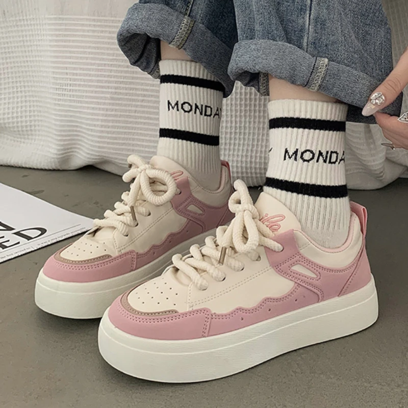 

Женские кроссовки на платформе, повседневные сетчатые кроссовки с круглым носком, на шнуровке, вулканизированная подошва, для осени, 2023