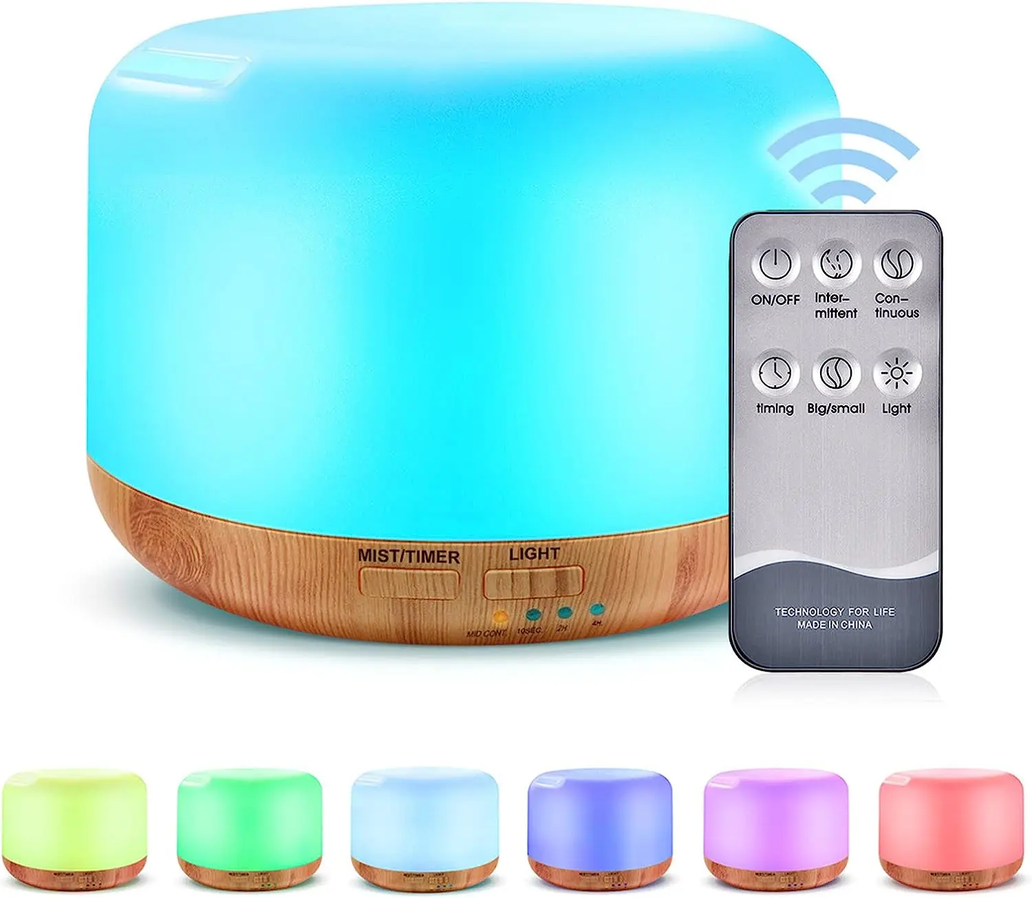 

Humidificador Ultrasónico 300ml, Difusor de Ambientador Aromaterapia Silencioso con LED de 7 Colores, Control Remoto Función p