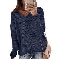 2020 autumn and winter v neck sweater womens casual loose stitching fashion ladies lace knitted sweater