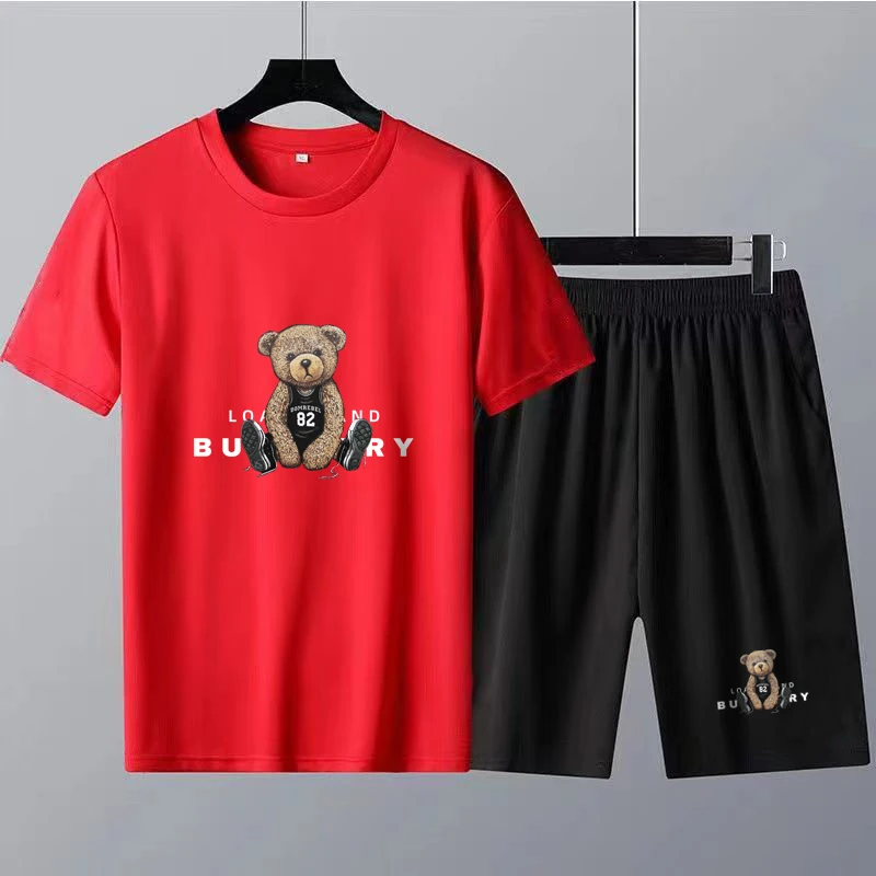 Men Summer  Clothes Solid Color Shorts T Shirt Sets Brand T-Shirt Bear Print 2 Piece Suits Luxury Women's Tracksuit Free 2023