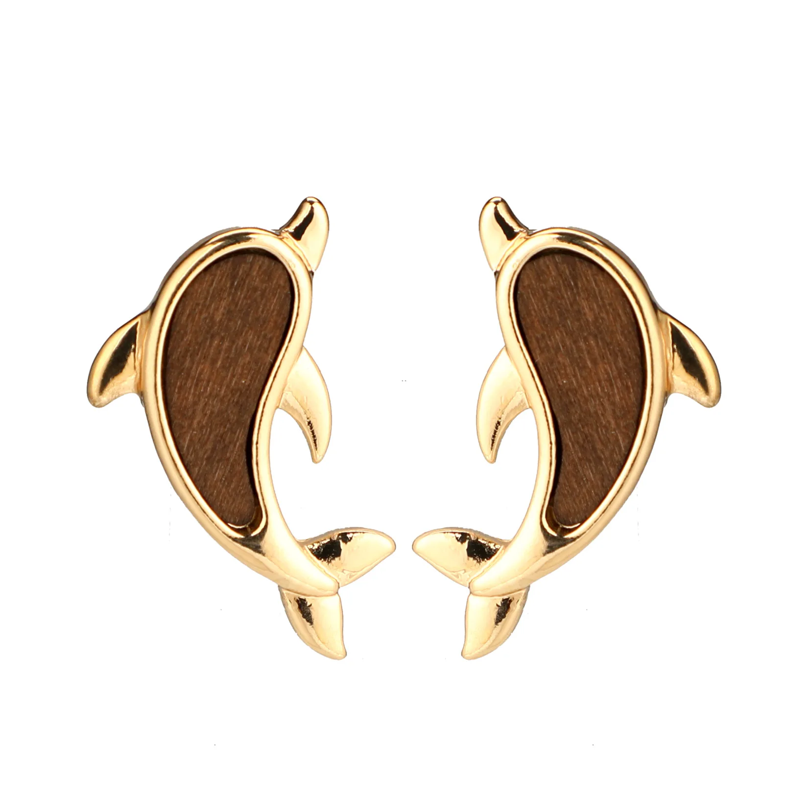 

KHARISMA Fashion Korean Dolphin Stud Earrings Wood Metal Spliced Jewelry Earring for Wedding Birthday Gifts