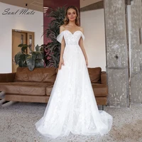 elegant ivory a line tulle wedding dress 2022 for women off the shoulder sweetheart lace appliques bridal gown vestido de novia
