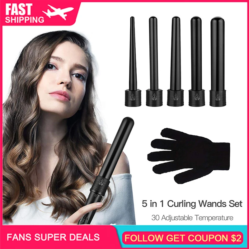 

5 in 1 Curling Iron Set Curling Wand Iron with Interchangeable Barrels Hair Curler Wand for Hairstyler Hair Crimper