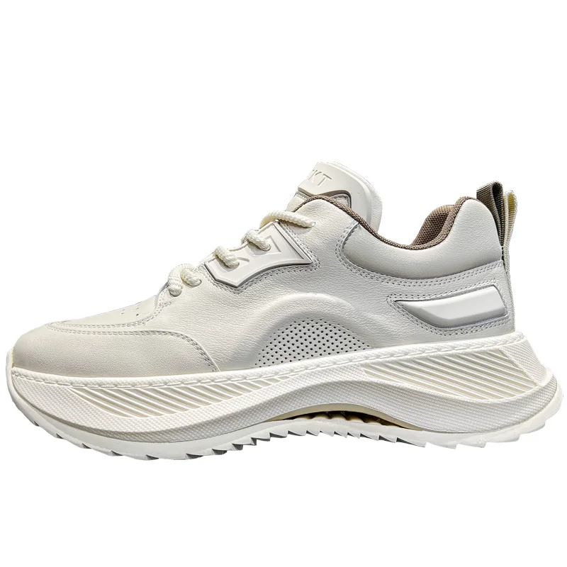 

Genuine Leather Thick Sole Trendy Shoes Elevated Daily Casual Sports White Shoes European Fashion Brand High Sense Dad Shoes Man