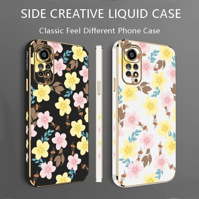 Twin Flower Luxury Plating Phone Case For Xiaomi Redmi Note 11 Pro Plus 12Pro Plus 11 11S 10 Pro 12 9S 8 Pro Cover