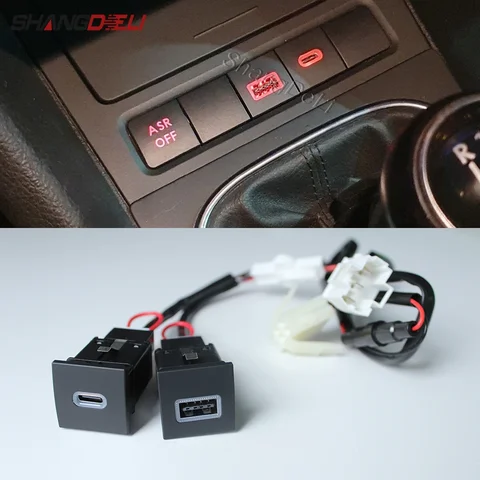YENI Kırmızı LED Araç USB Şarj Cihazı PD Hızlı Şarj Telefon şarj adaptörü Çıkış Düğmesi VW Golf 6 MK6 Jetta 5 Scirocco 2006 - 2012