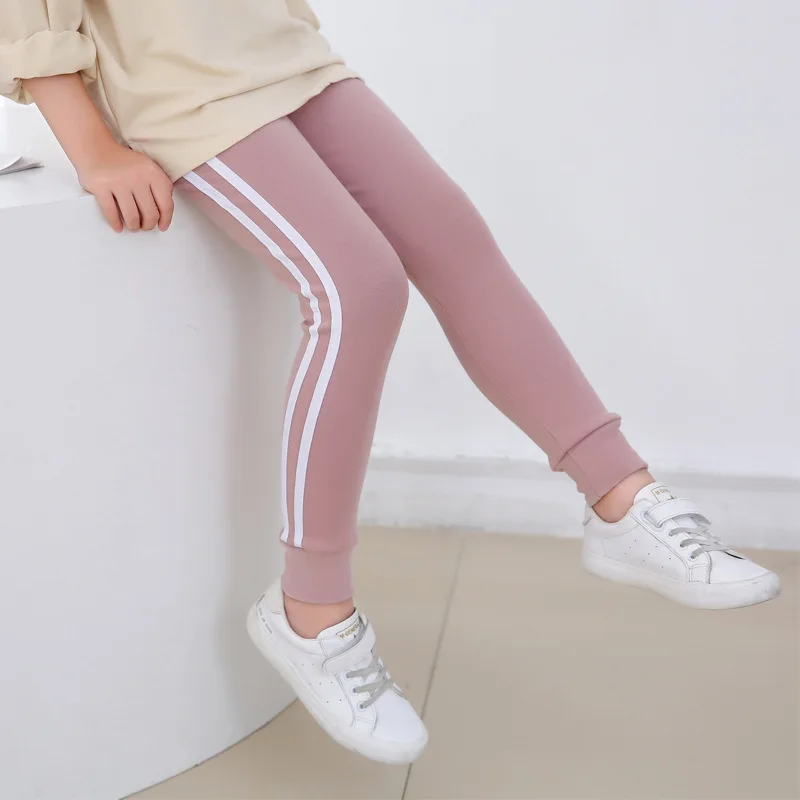 2023 Fall/Winter Girl Pants Pure Color Side Stripe Sports Leggings for Kid Girls Sweatpants Kids Leggings Sport Trousers Outwear