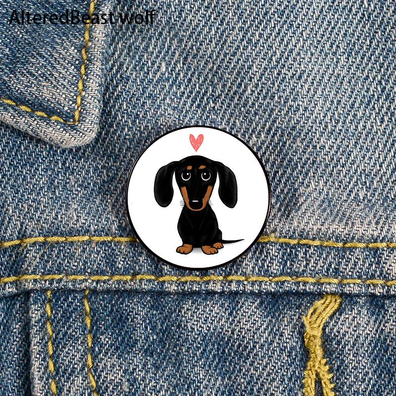 

Black and Tan Dachshund with Heart Cute Wiener Dog Pin Custom Funny Brooches Shirt Lapel Bag Badge Gift for Lover Girl Friends