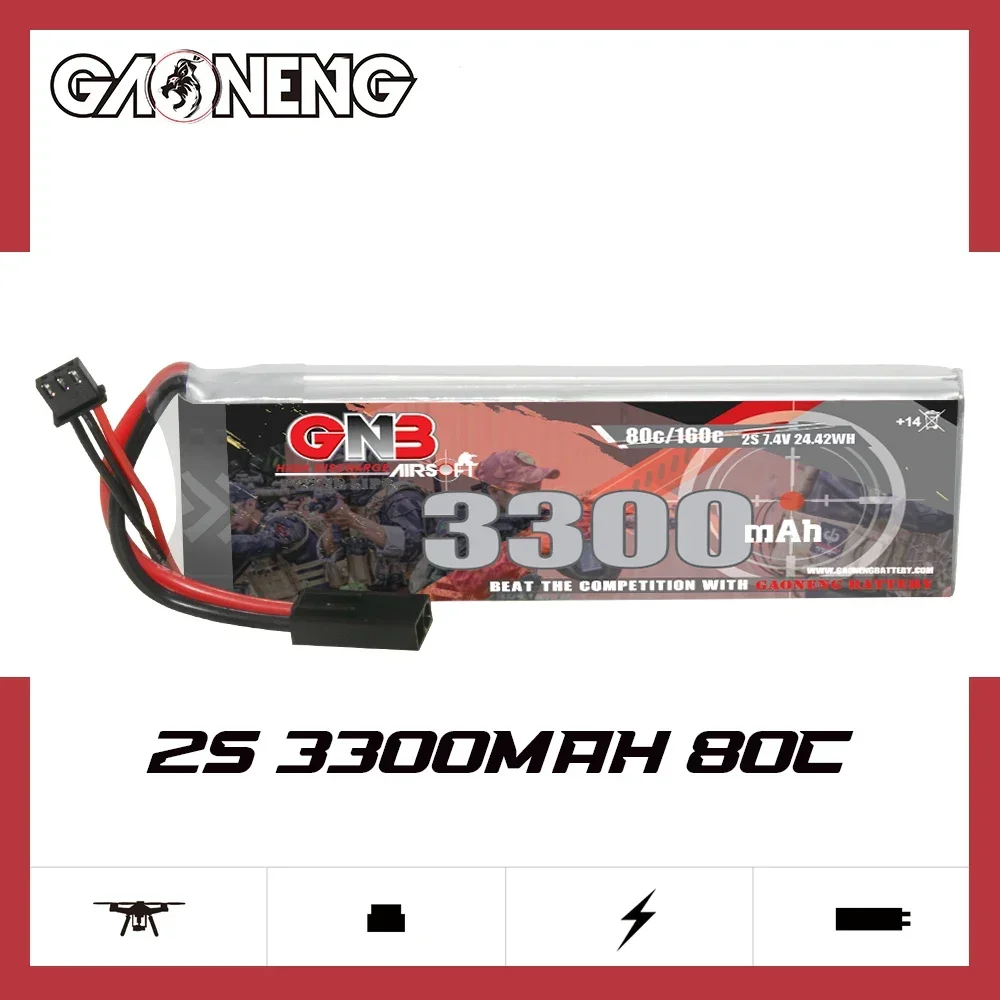 

GAONENG GNB 7.4V 3300mAh 2S1P 80C Big Capacity Lipo Battery With Mini Tamiya Plug For Toy Lehui Soft Bullet Gun Model Airsoft