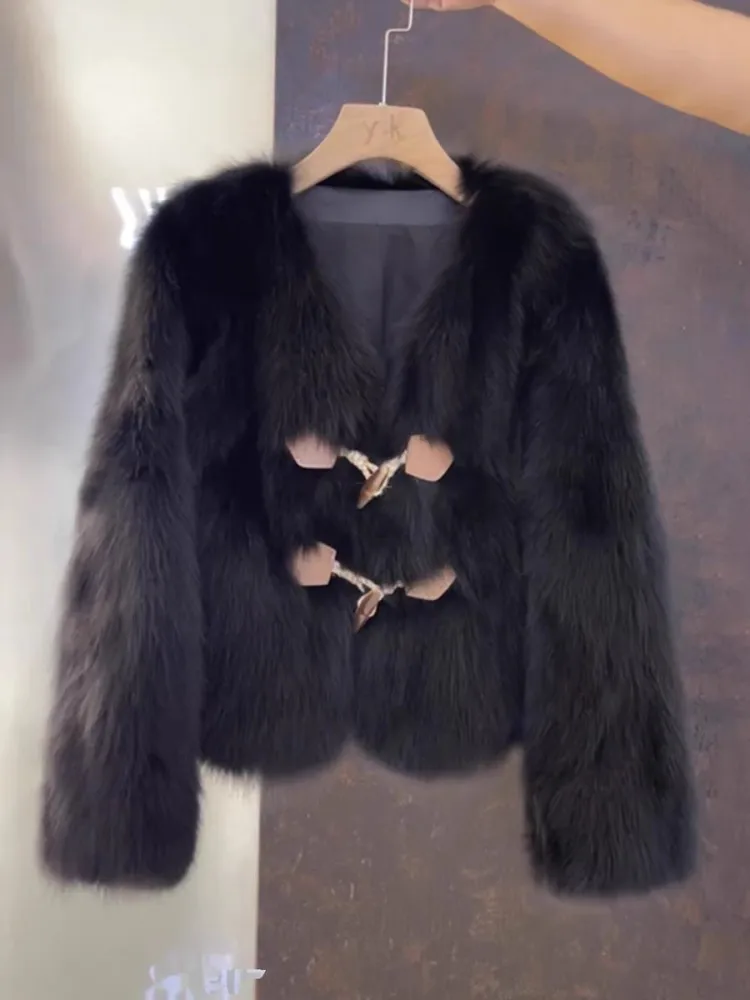 Женское пальто из лисьего меха и травы осенне-зимний новый стиль дизайн с пряжкой