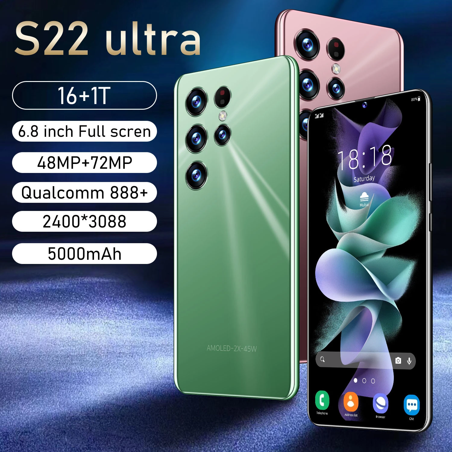 

5G Smartphone S22 Ultra 6.8 Inch 16G+1T 5000mAh Android 12 Dual SIM Unlock 4G Celular 48MP+72MP Cellphone Qualcomm 888+ Global