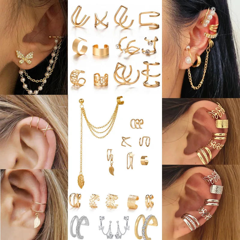 

2023 Simple Leaves Clip Earrings for Women Men Creative Simple C Ear Cuff Non-Piercing Ear Ear Clip Set Trend Jewelry Gift