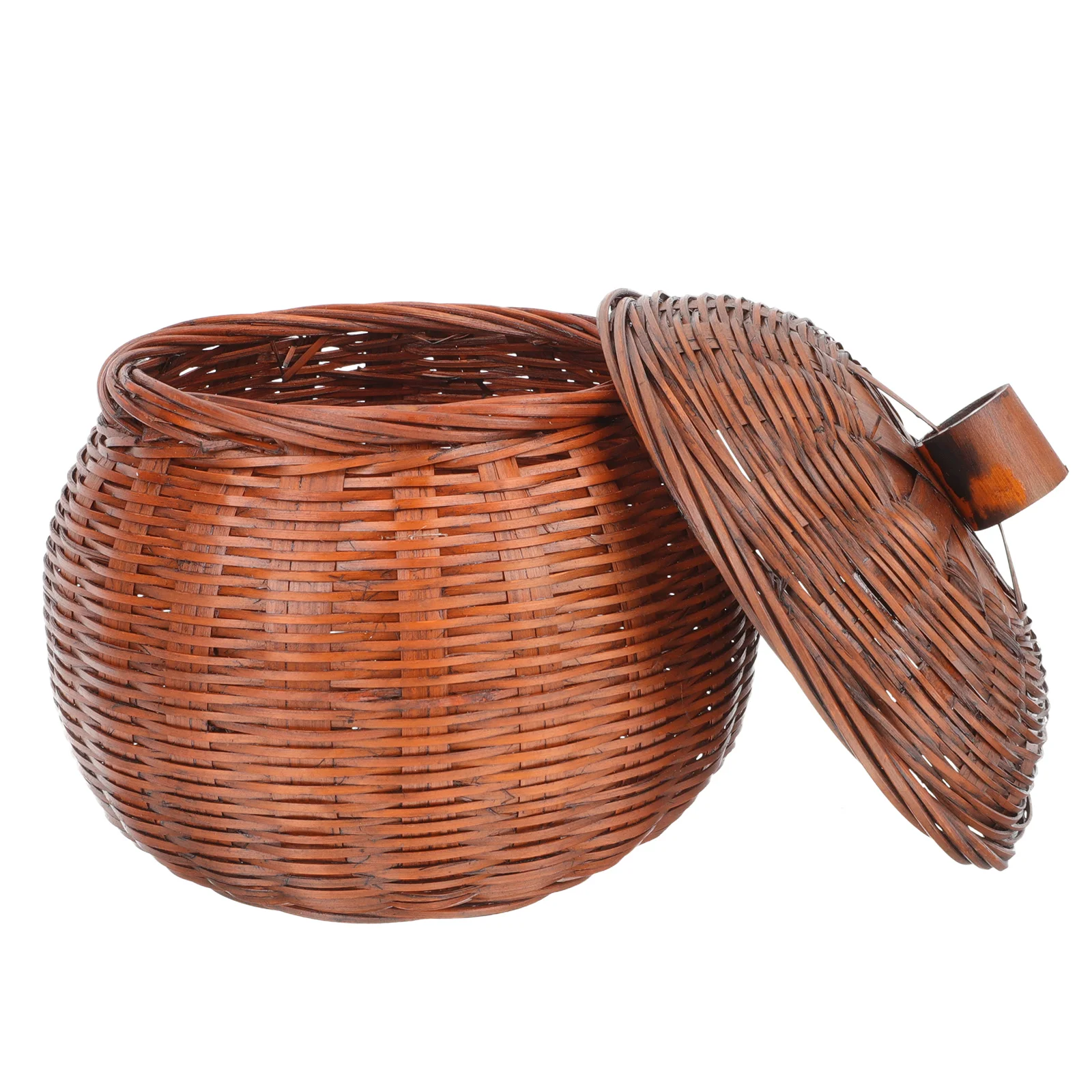 

Basket Egg Storage Woven Fruit Rattan Wicker Holder Baskets Roundbread Small Seagrass Lid Garlic Retro Desktop Gift Shelf Bowl