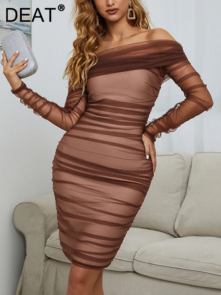 

Женское платье из газовой ткани [DEAT], белое платье без бретелек с длинным рукавом и завышенной талией на молнии, с запахом на бедрах, новинка весны 2023, 13DB439