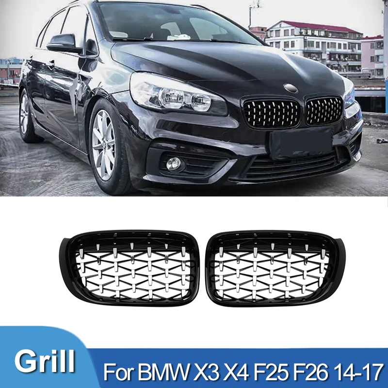 

Pulleco Glossy Car Front Bumper Grille Racing Grills Diamond Kidney Grilles Grill For BMW X3 X4 F25 F26 2014-2017 Accessories