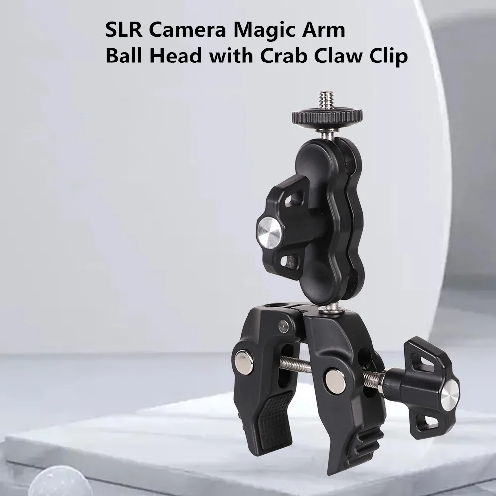

Metal Super Clamp with 360 Ball Head SLR Camera Magic Arm with 1/4" 3/8" Hole for DSLR Crab Claw Clip Universal Monitor Stand
