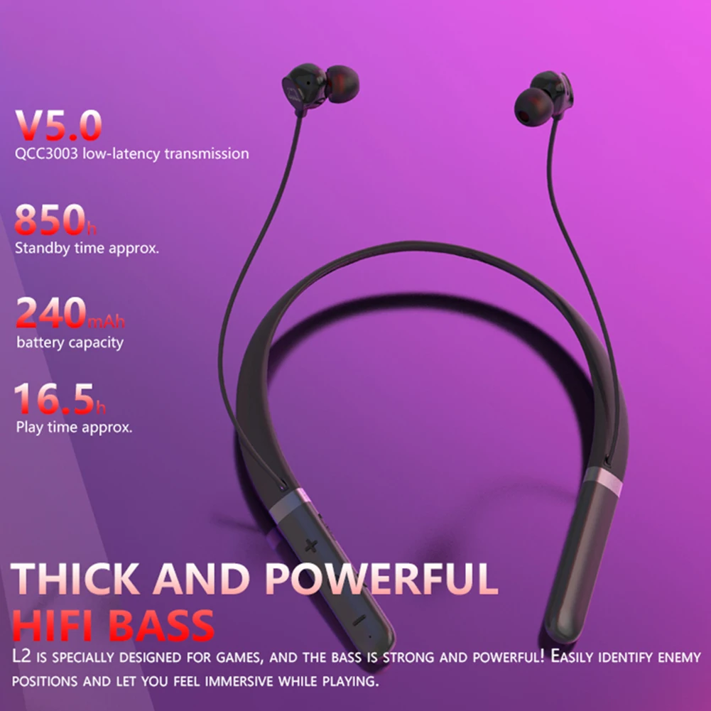 

Bluetooth-наушники-вкладыши 5,0, 3D стереонаушники, беспроводные наушники с шейным ободом и микрофоном, Спортивные Беспроводные стереонаушники дл...