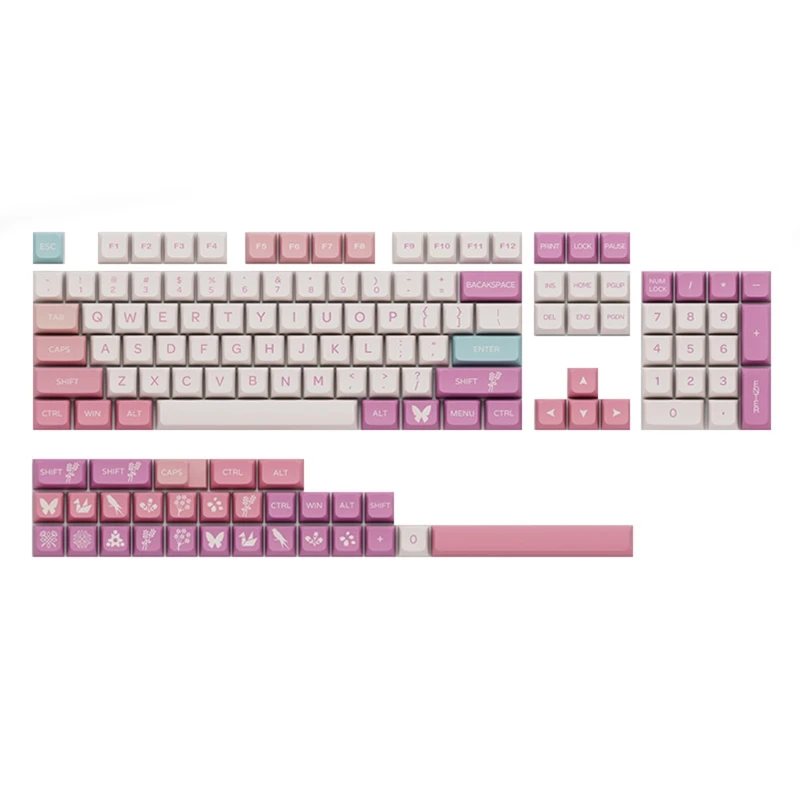 

133 Keys Keycaps XDA Height PBT Dye Sublimation Keycap Pink Cloud For GK61/64/68/108 Mechanical Gaming Keyboard