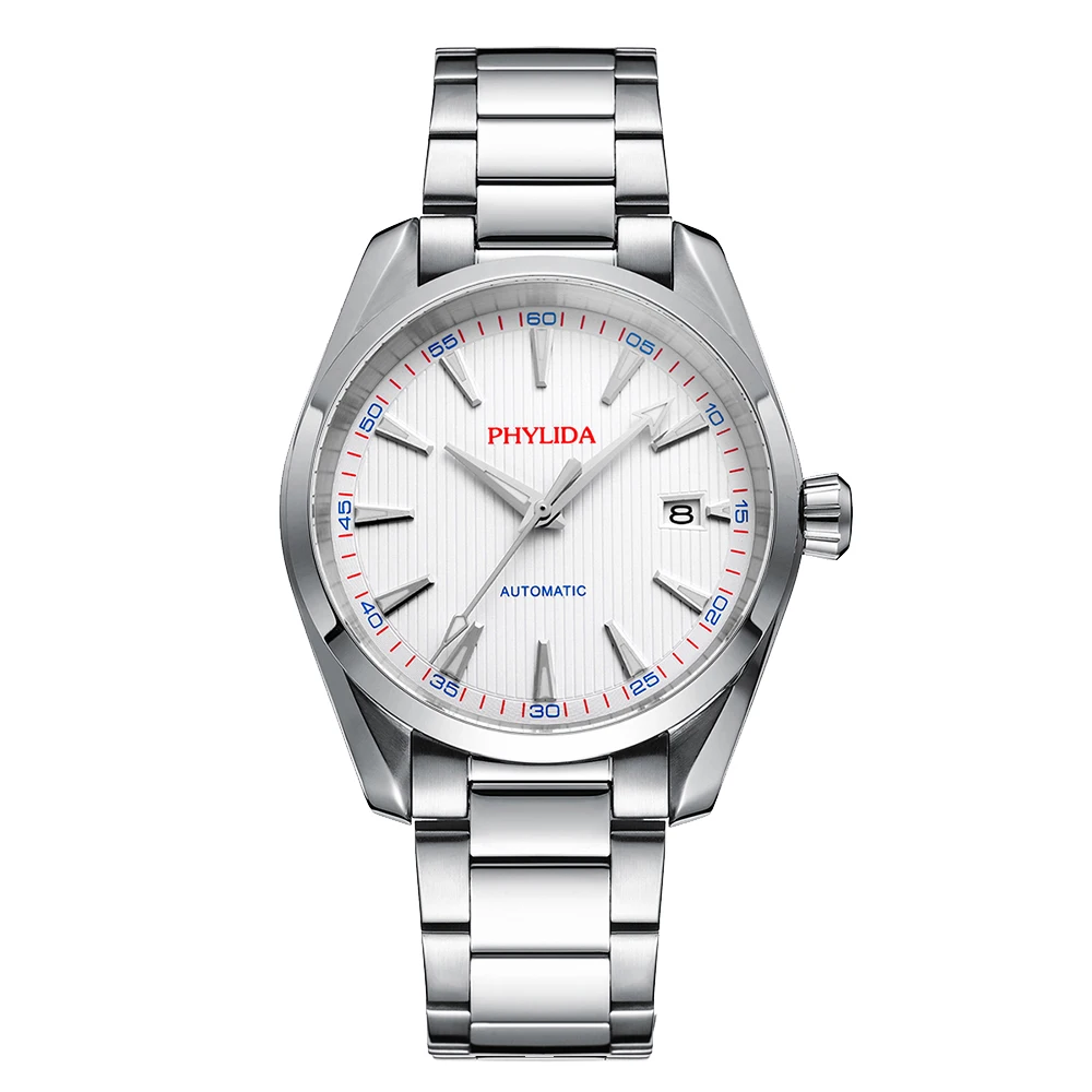 Автоматические часы PHYLIDA NH35A 40 мм белый циферблат Модные Классические