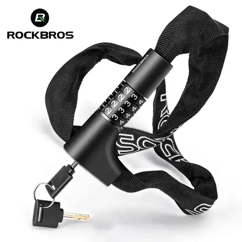ROCKBROS Password Key 2 In 1 Bicycle Chain Lock 4 Code 2 Keys Double Open Motorcycle Scooter Anti-theft Lock Safety Accessories