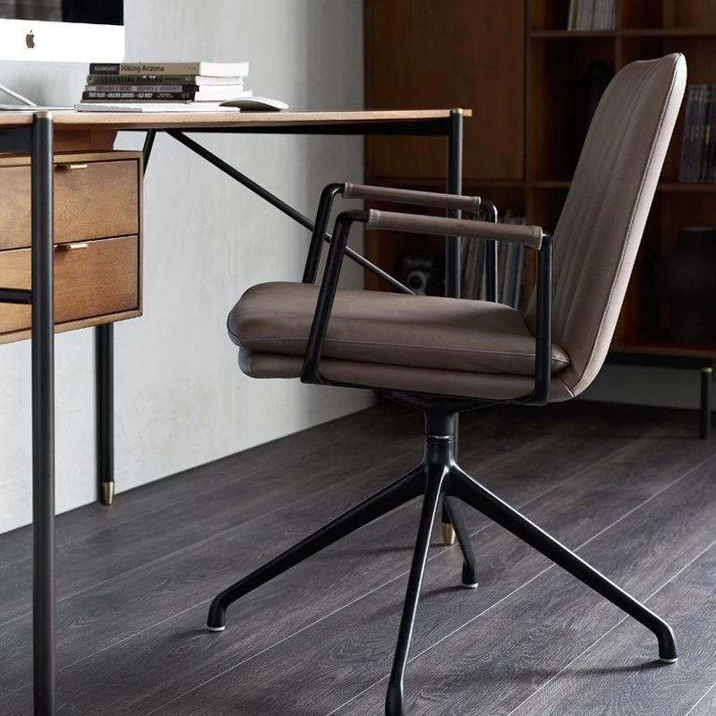 

Modern Furniture Living Room Chair Luxury Leather Pulley Backrest Armrest Computer Chair Minimalist Home Study Office Chair