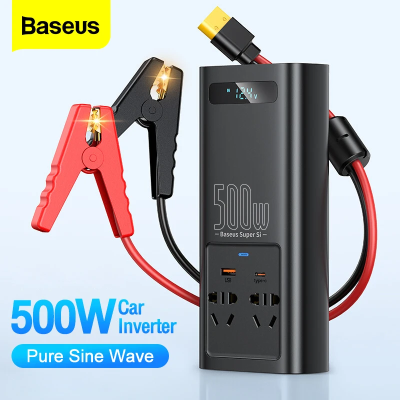 【Ships on Dec 21st】 Baseus 500W Pure Sine Wave Inverter 12V to 220V 110V Current Converter 300W Auto Power Socket Car Inverters