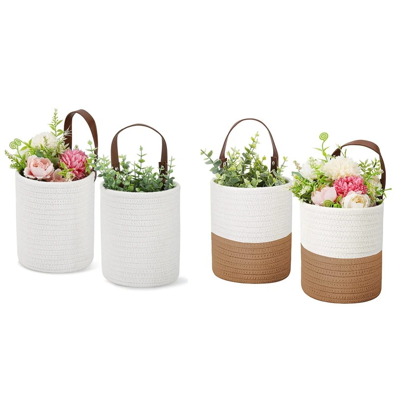 

2 Pack Hanging Rope Basket Round Hanging Wall Storage Basket For Organizing Key Woven Basket Wall Decor For Plant