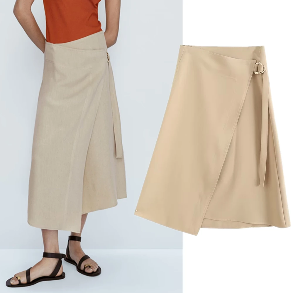 

Elmsk French Fashion Simple Asymmetric Buckle Design Midi Skirt For Women Casual Commuter Skirt Ladies