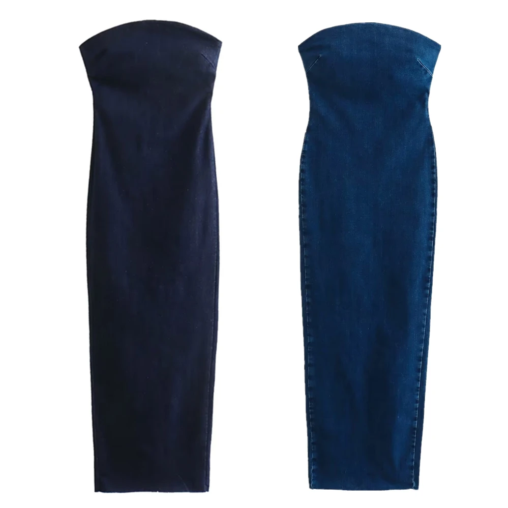 

Женское джинсовое платье с открытыми плечами, без бретелек